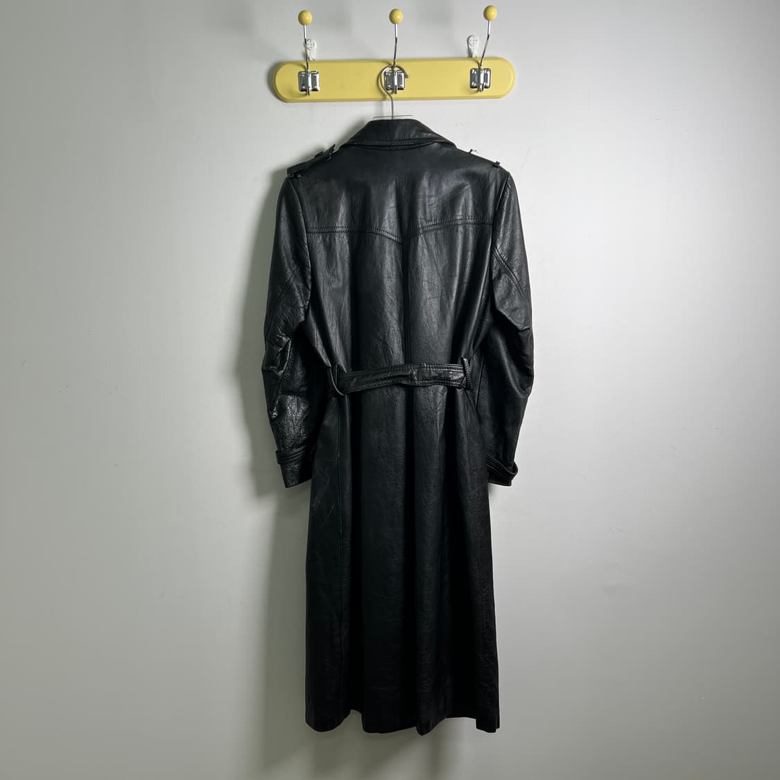 VTG 빈티지 블랙 레더 롱 트렌치코트 상품이미지2