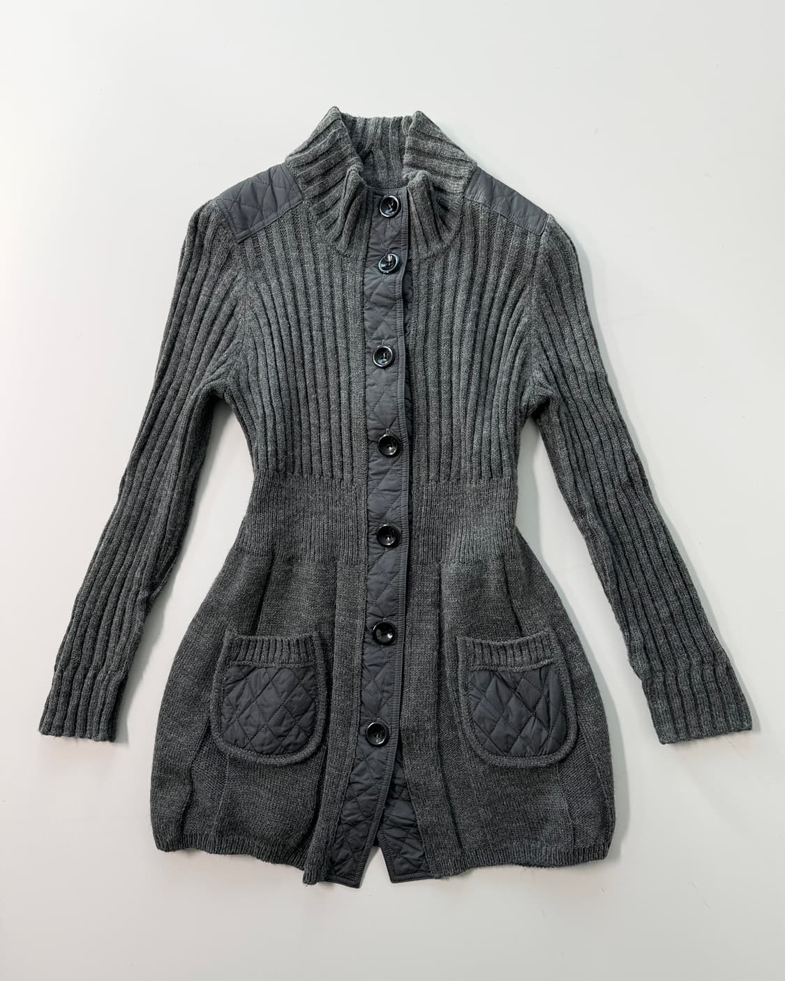 울 블렌디드 퀄트 디테일 셔링 롱 가디건 상품이미지7