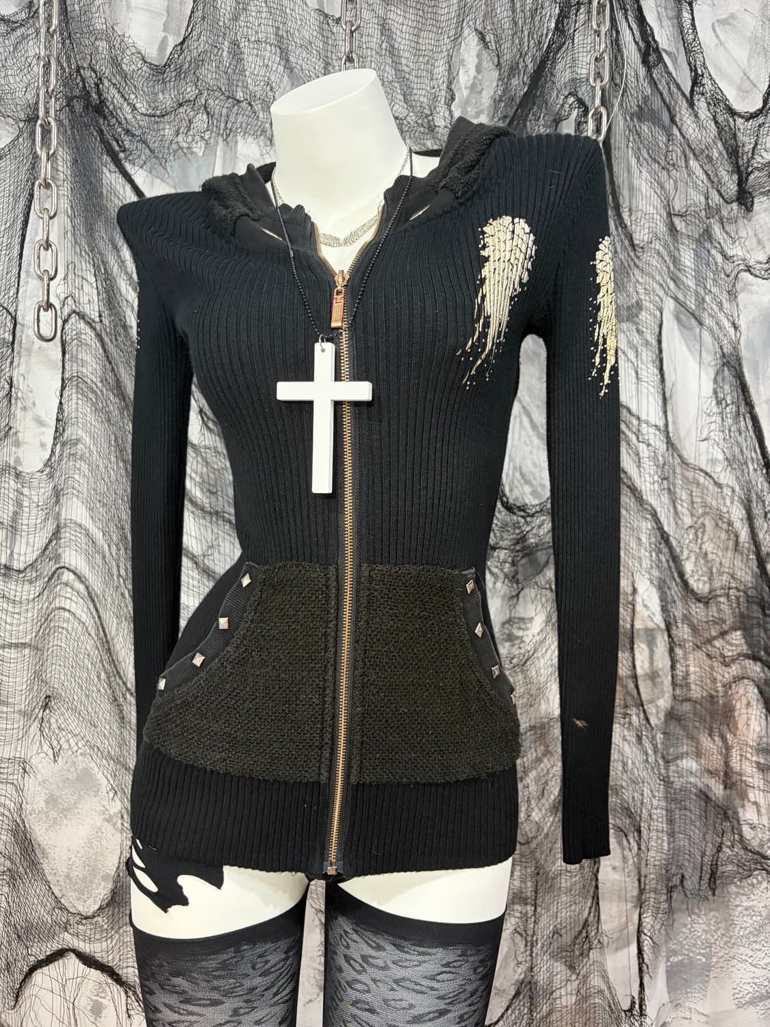 PUNK Gothic cubic wing Hoodie Zip up 상품이미지8