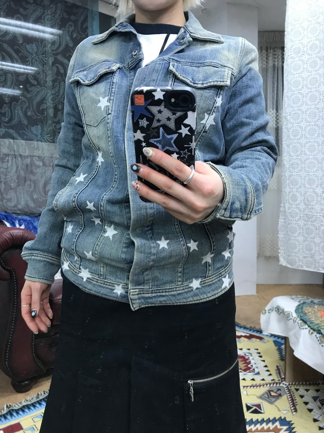 디젤 빈티지 여성 별 프린팅 데님 트러커 자켓  상품이미지1