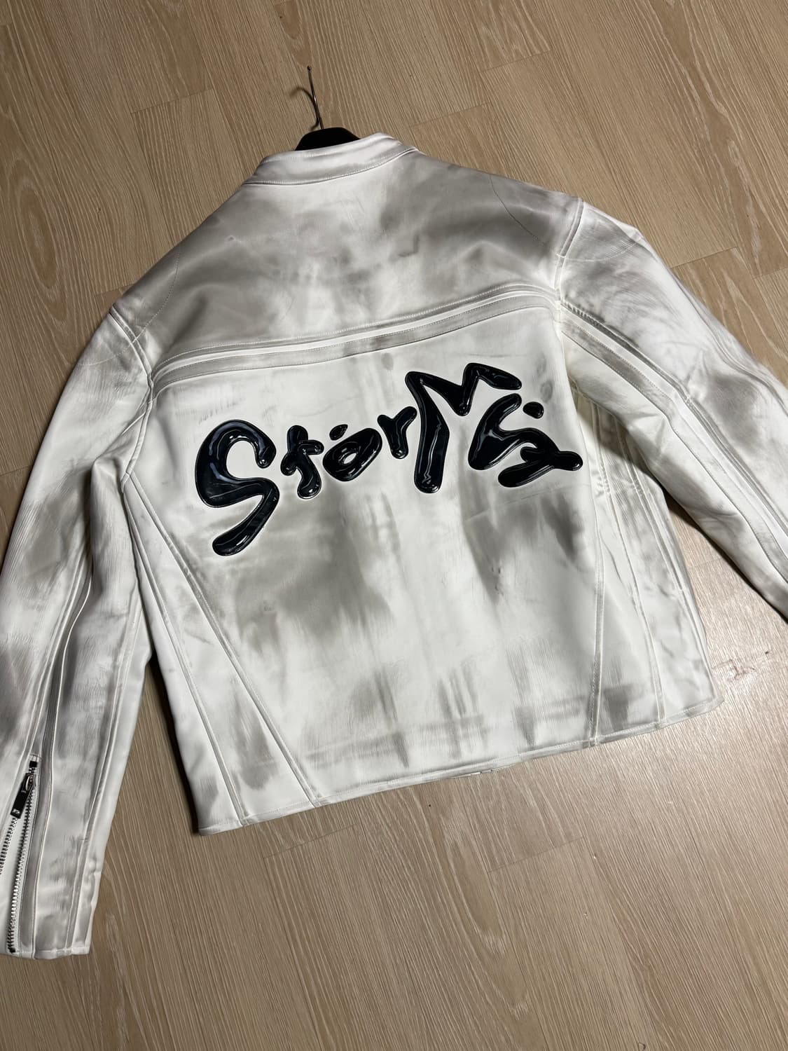 민타임 모터사이클 비건 레더 자켓 더티 화이트 L 상품이미지3