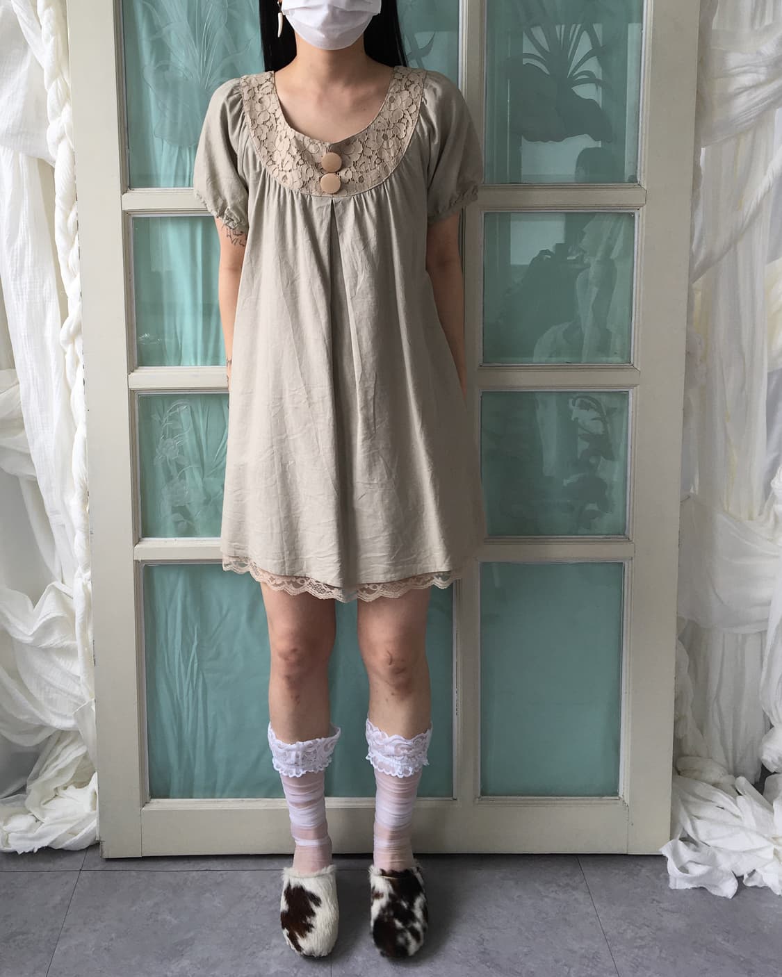 Lace point puff onepiece 상품이미지7