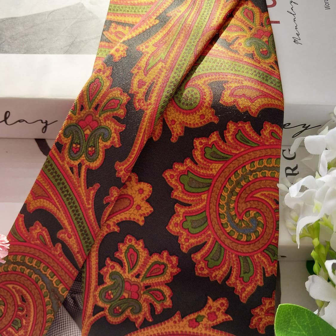 아쿠아스큐텀 실크 블랙 페이즐리 넥타이 9.5cm A+등급 K1521
 상품이미지4