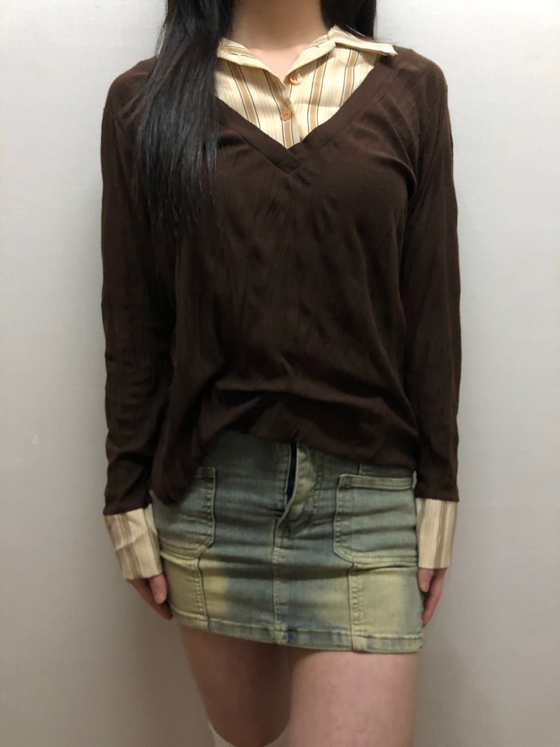 빈티지 브라운 셔츠 레이어드 탑 상품이미지3