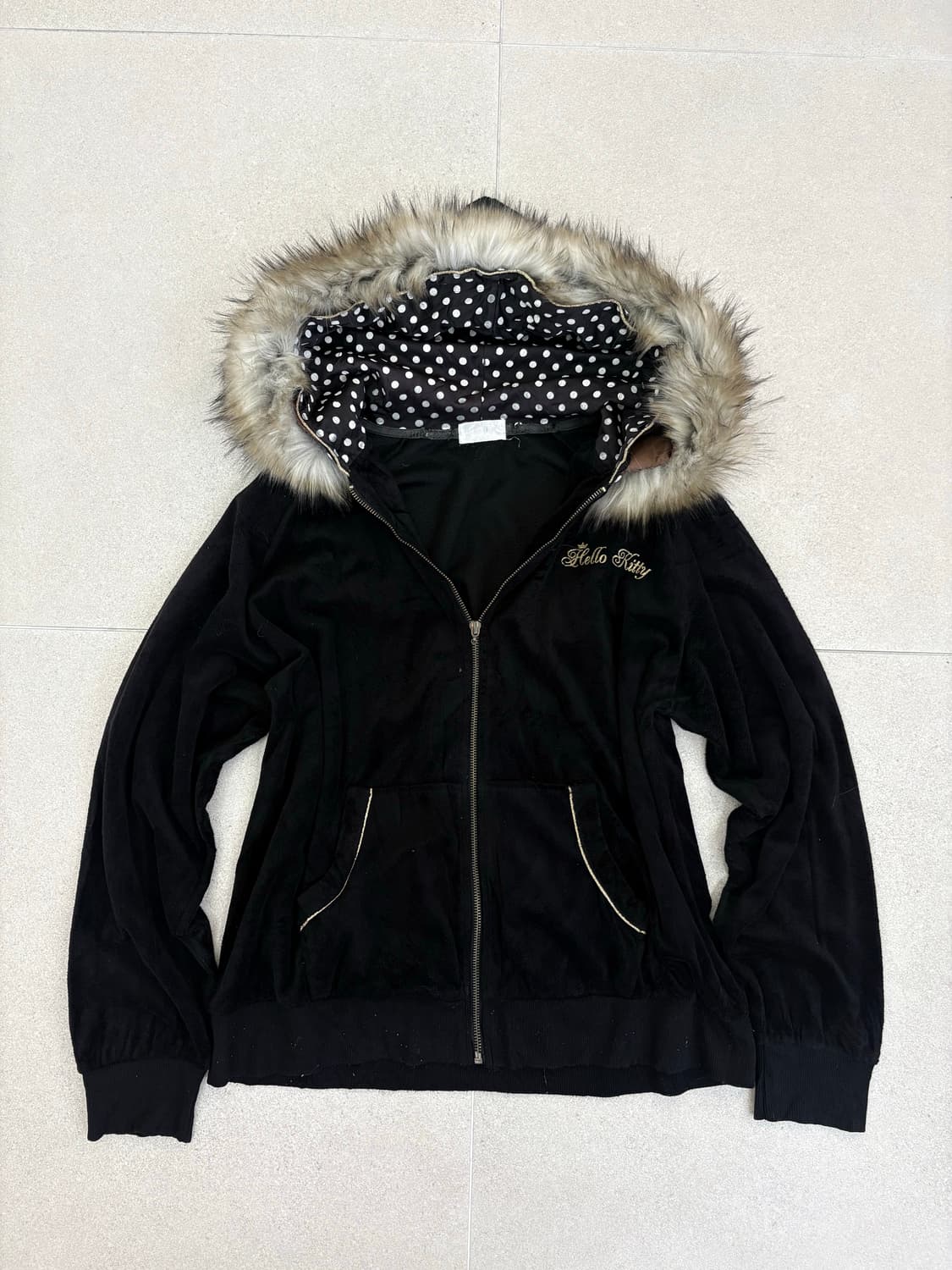 벨벳 골드 키티 퍼 후드집업 상품이미지2