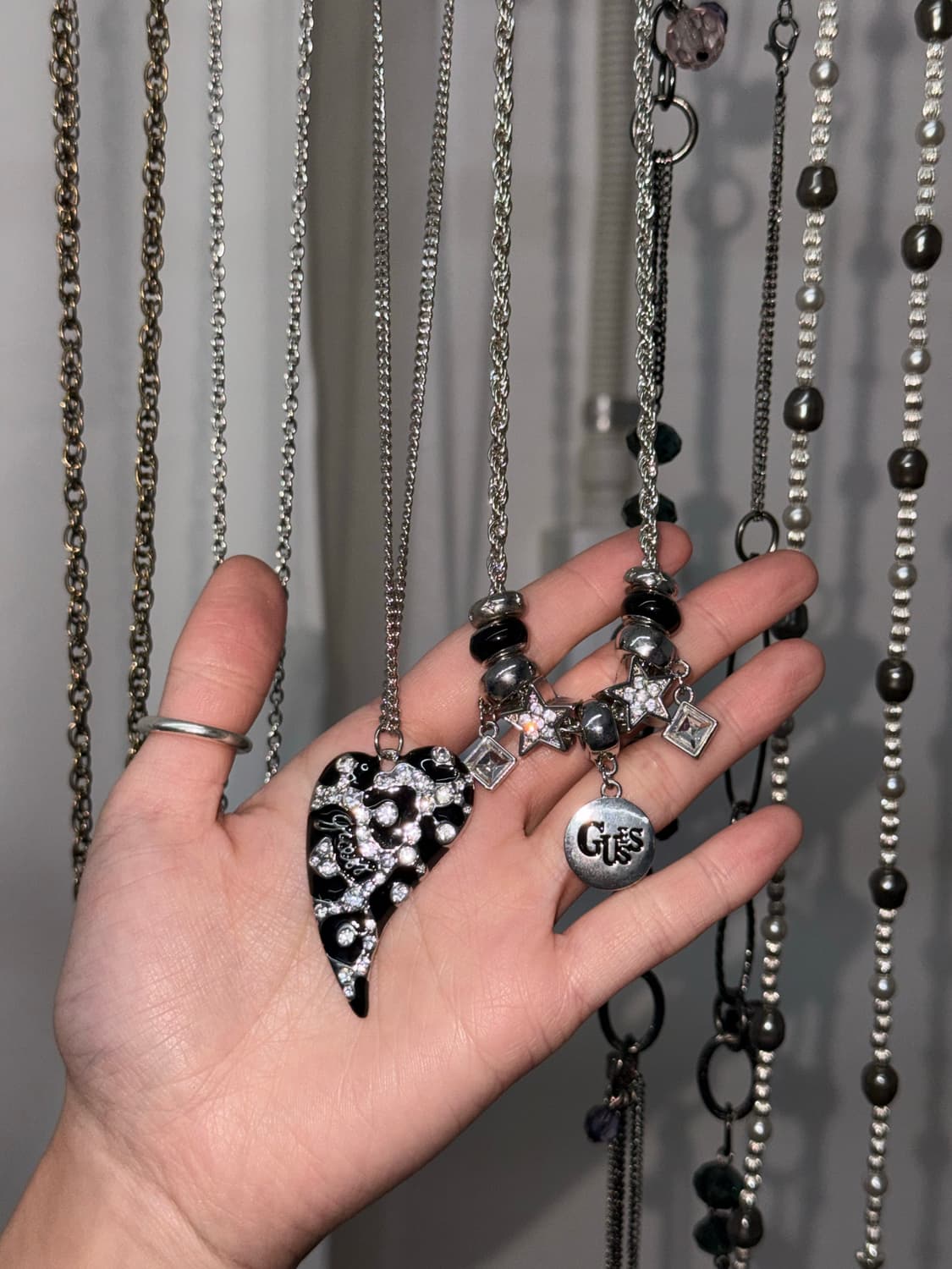 게스 갸루 레오파드 큐빅 하트 네크리스 상품이미지3