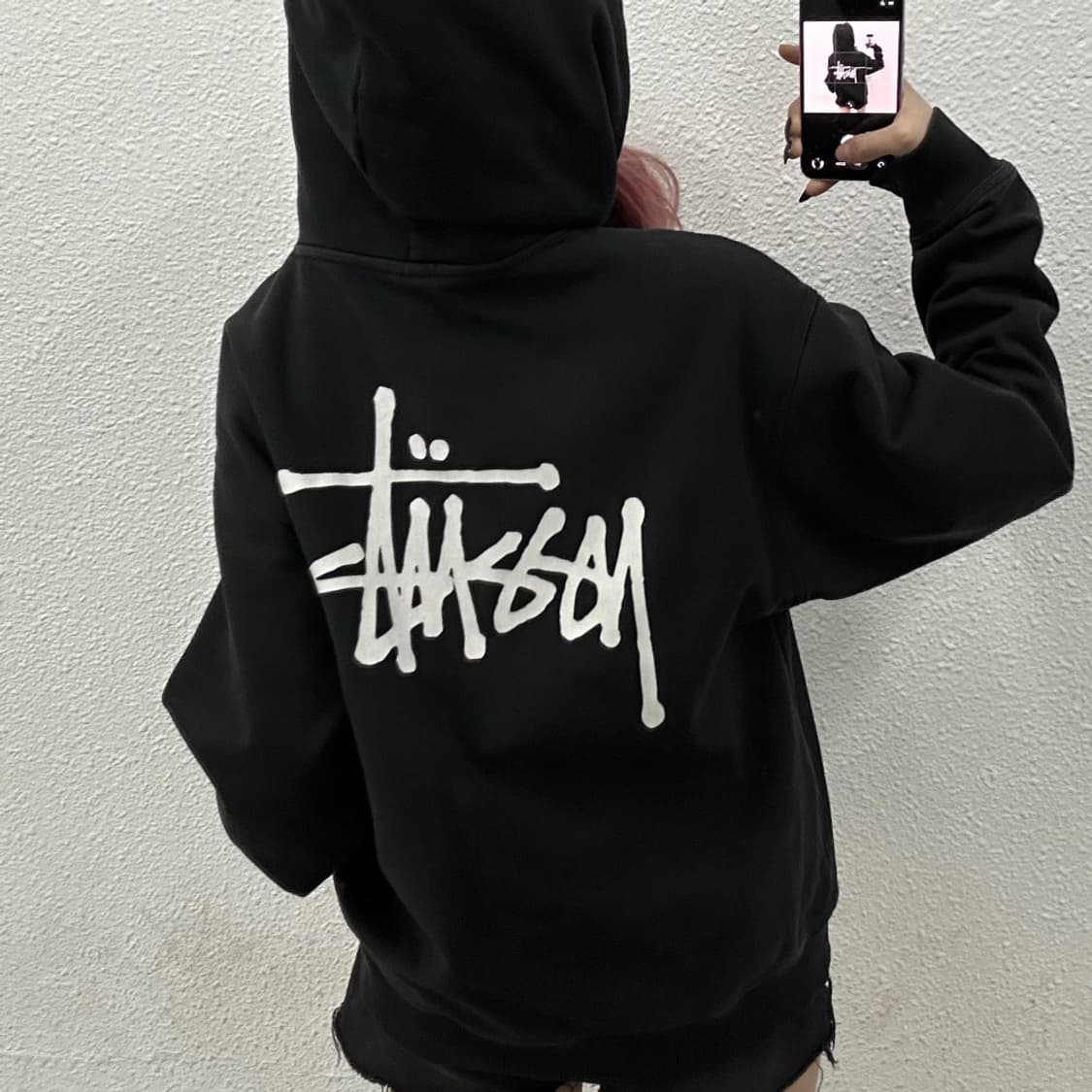 스투시 로고 블랙 후드 M 상품이미지2