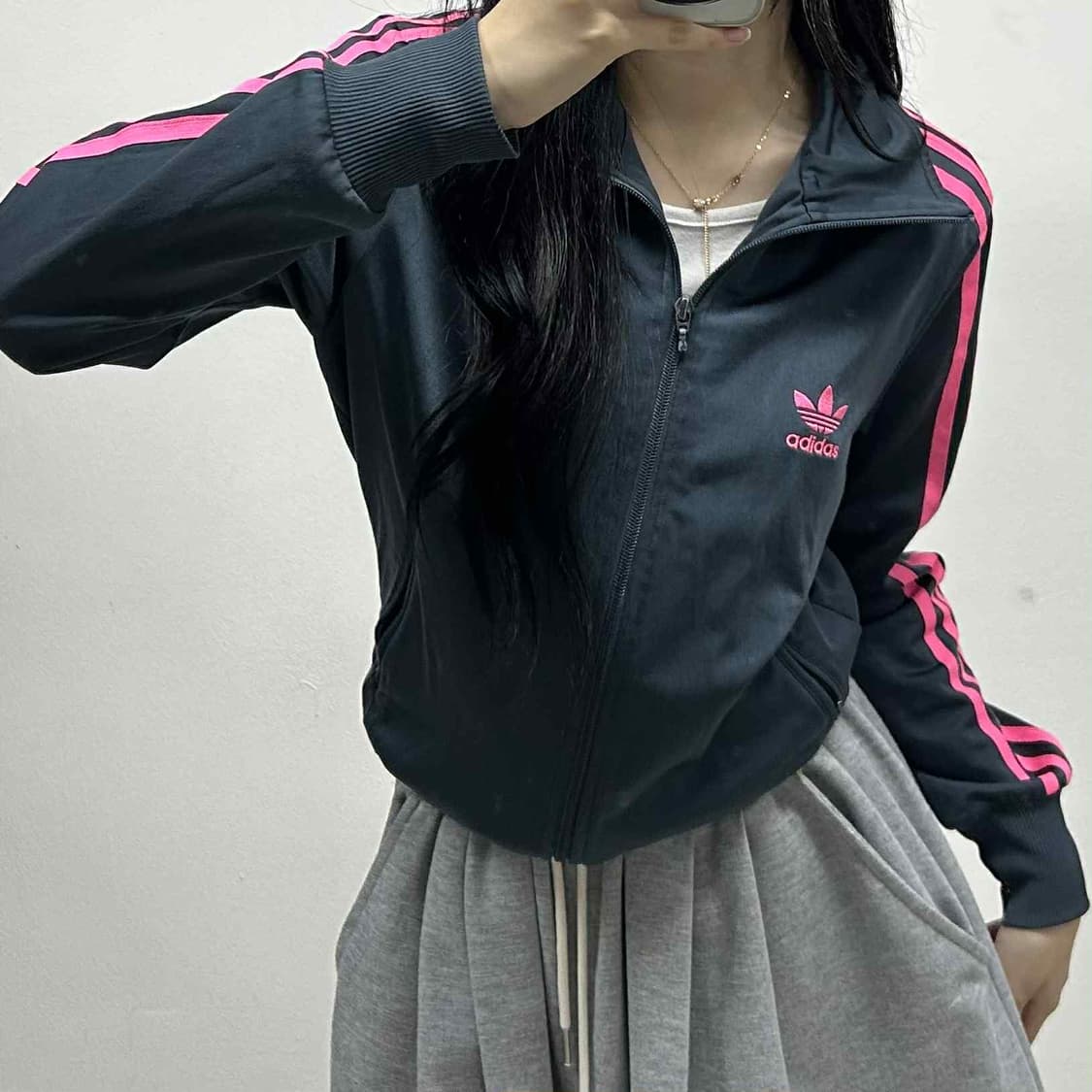 아디다스 파이어버드 그레이&핑크 걸즈 트랙탑 희귀져지(95) 상품이미지1