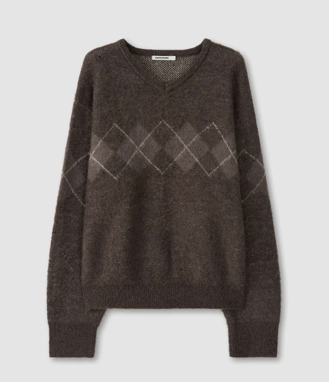 엑스컨테이너 헤어리 아가일 브이넥 니트 브라운 M 상품이미지1