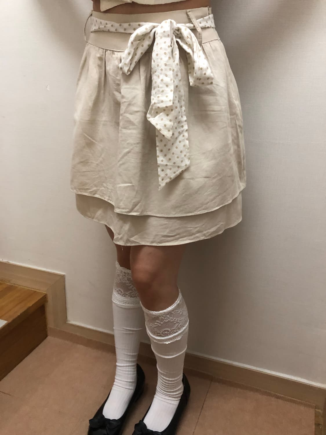 빈티지 베이지 프릴 미니 스커트 상품이미지3