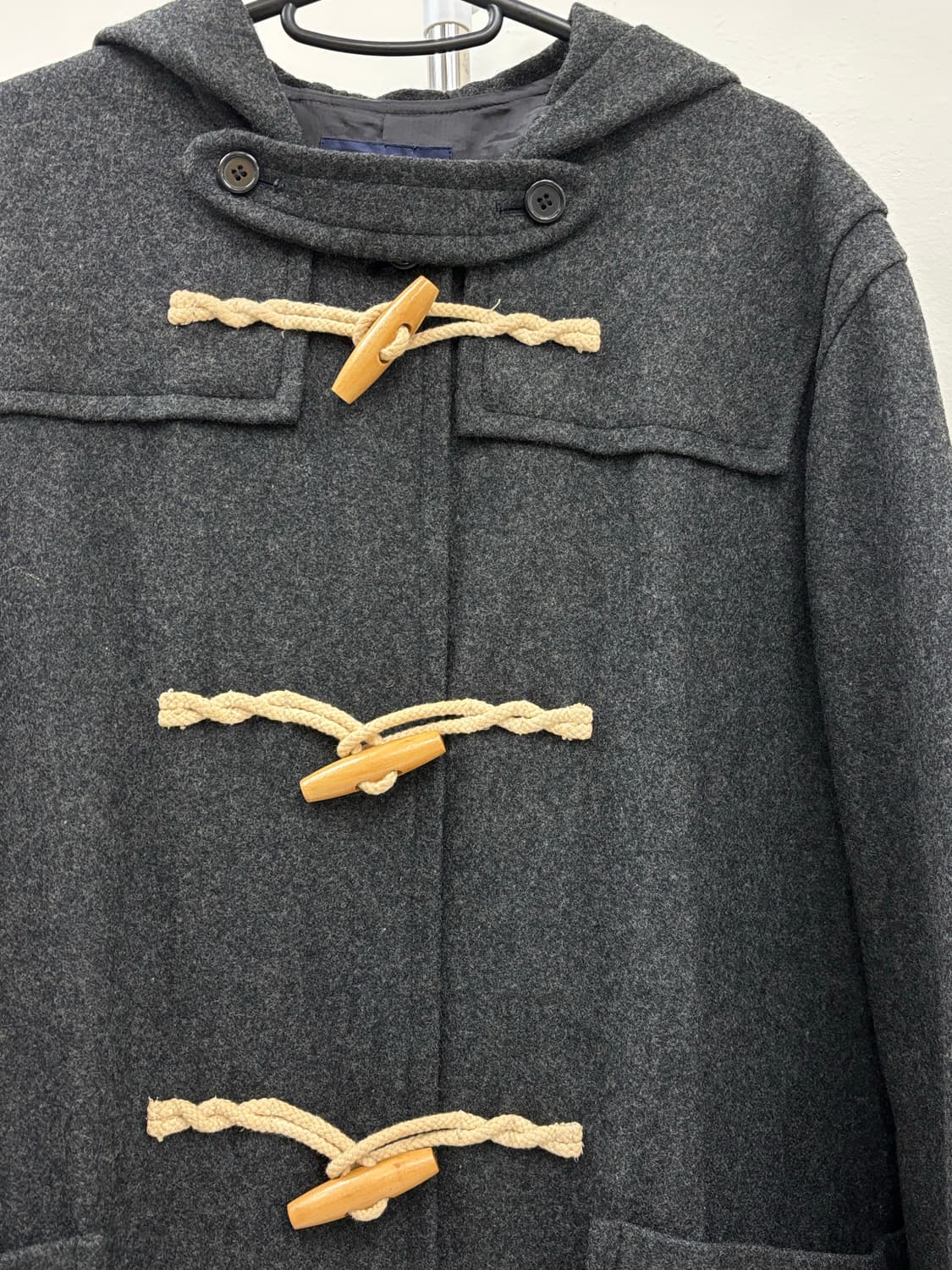 빈티지 그레이 울 후드 더플 코트 상품이미지5