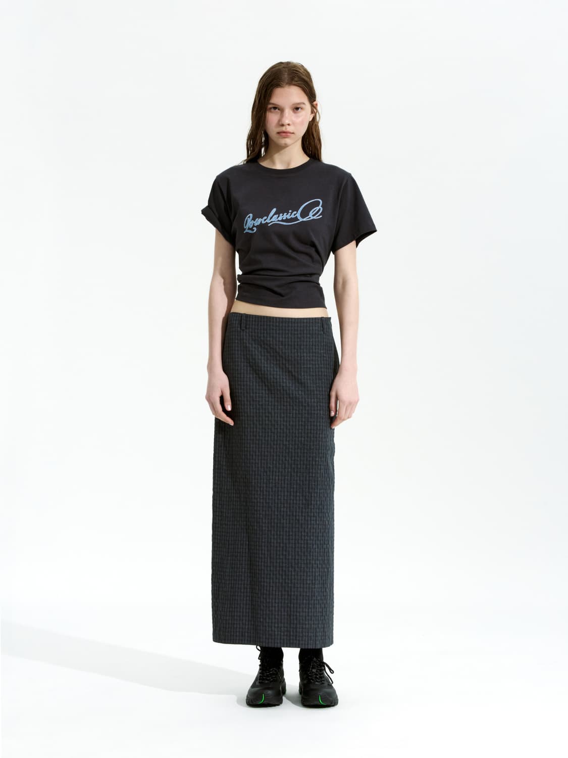 로우클래식 SLIT CHECKED LONG SKIRT_BLACK 상품이미지1