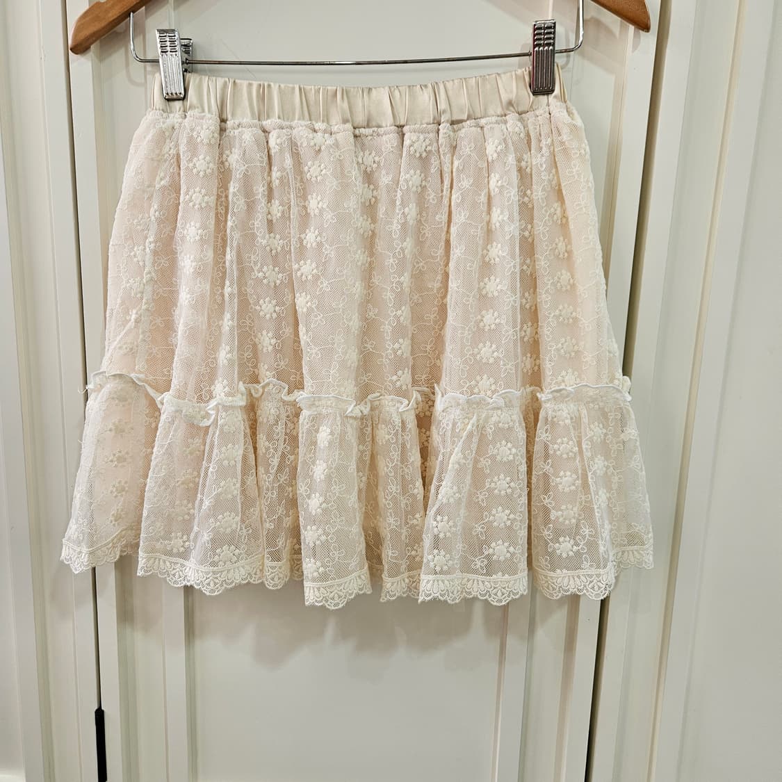 아이보리 레이스 리본 미니 스커트 상품이미지5