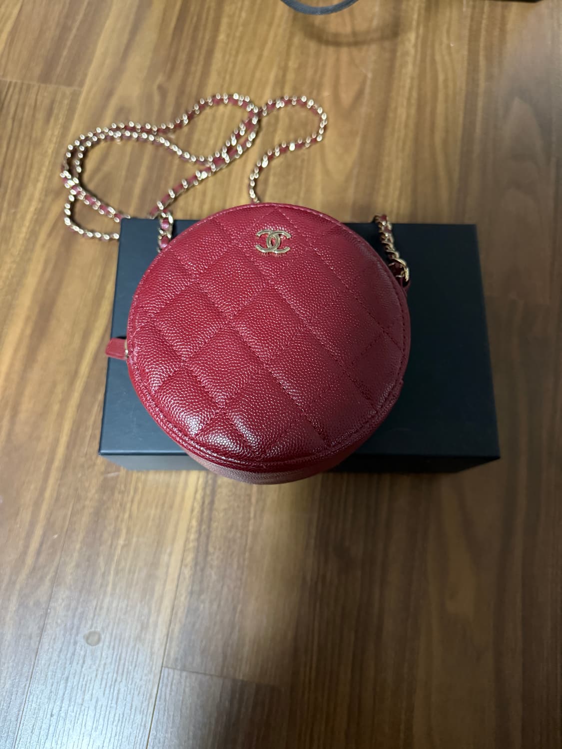 샤넬 동그리 탬버린 크로스 버건디 레드 골드체인 캐비어백  상품이미지1