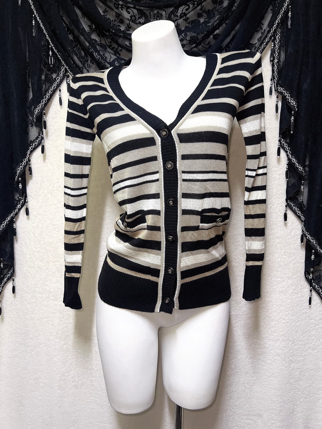 세실맥비 오네갸루 라떼 로맨틱 로걀 스트라이프 니트 가디건 너드 핀터 상품이미지7