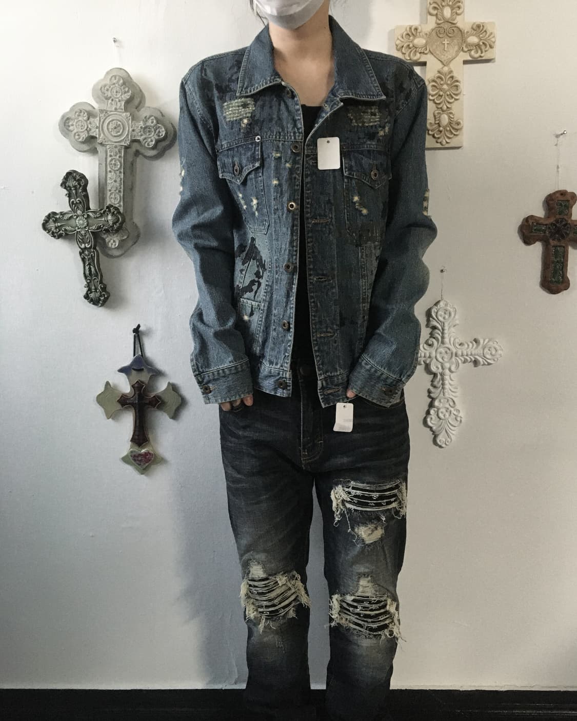 Printing point denim jacket 상품이미지1