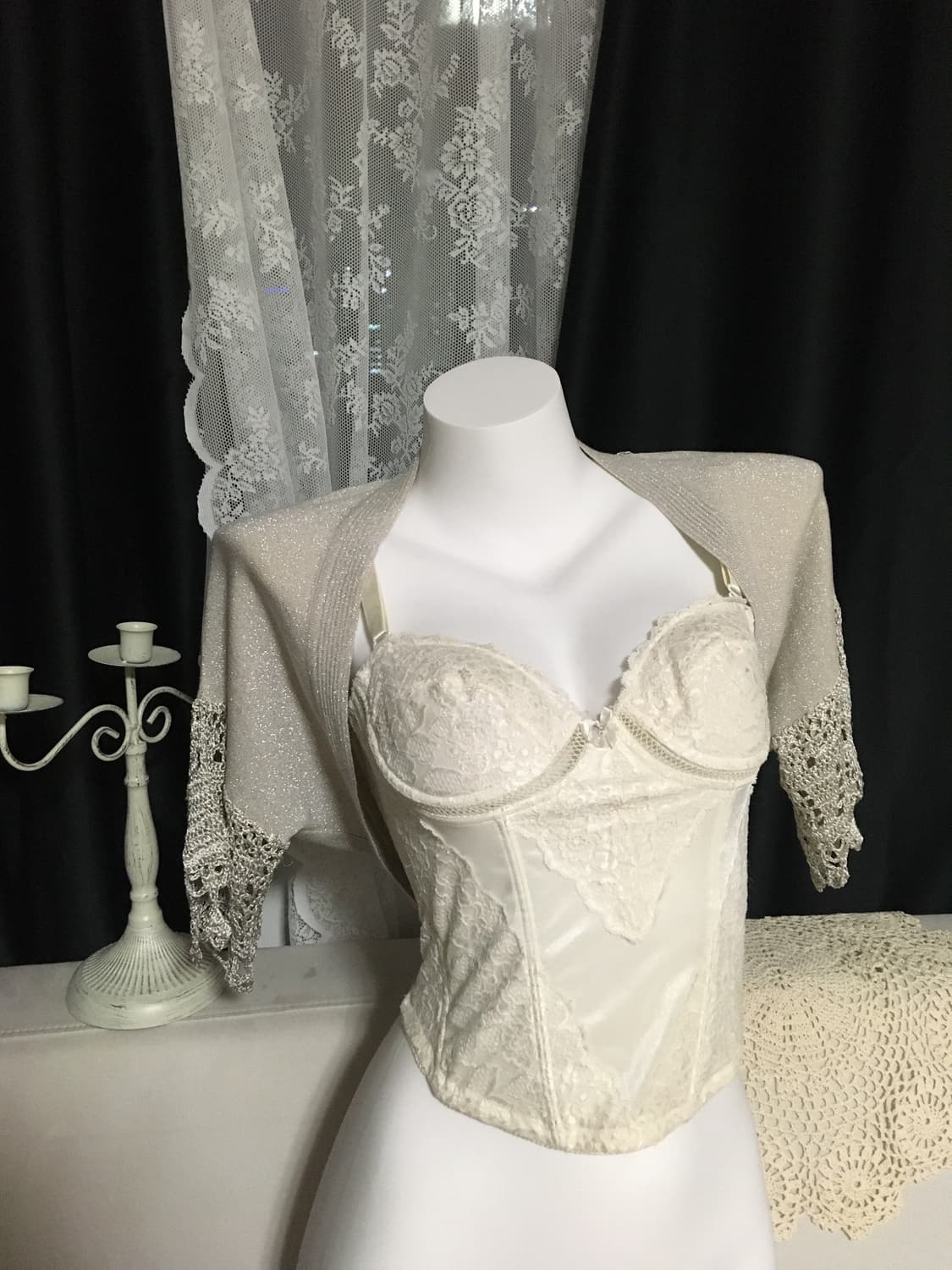 Vintage Glossy Silver Net Bolero 상품이미지2