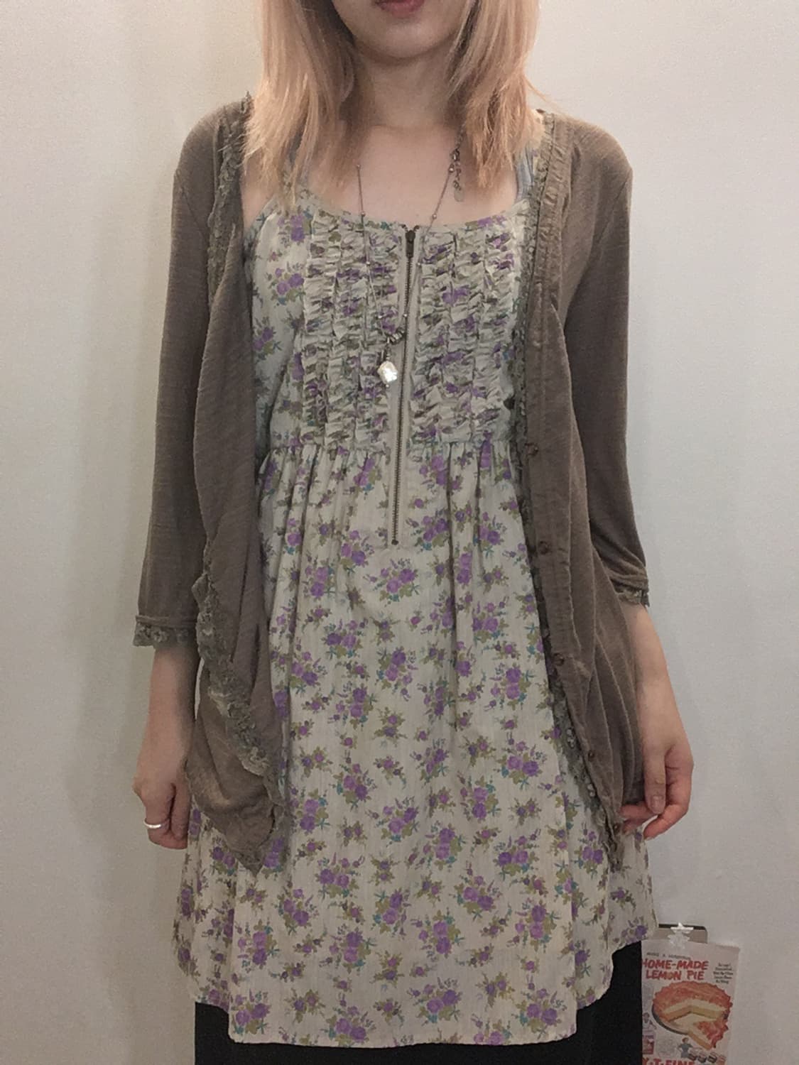 jpn vintage 브라운 레이스 셔링 가디건 상품이미지3