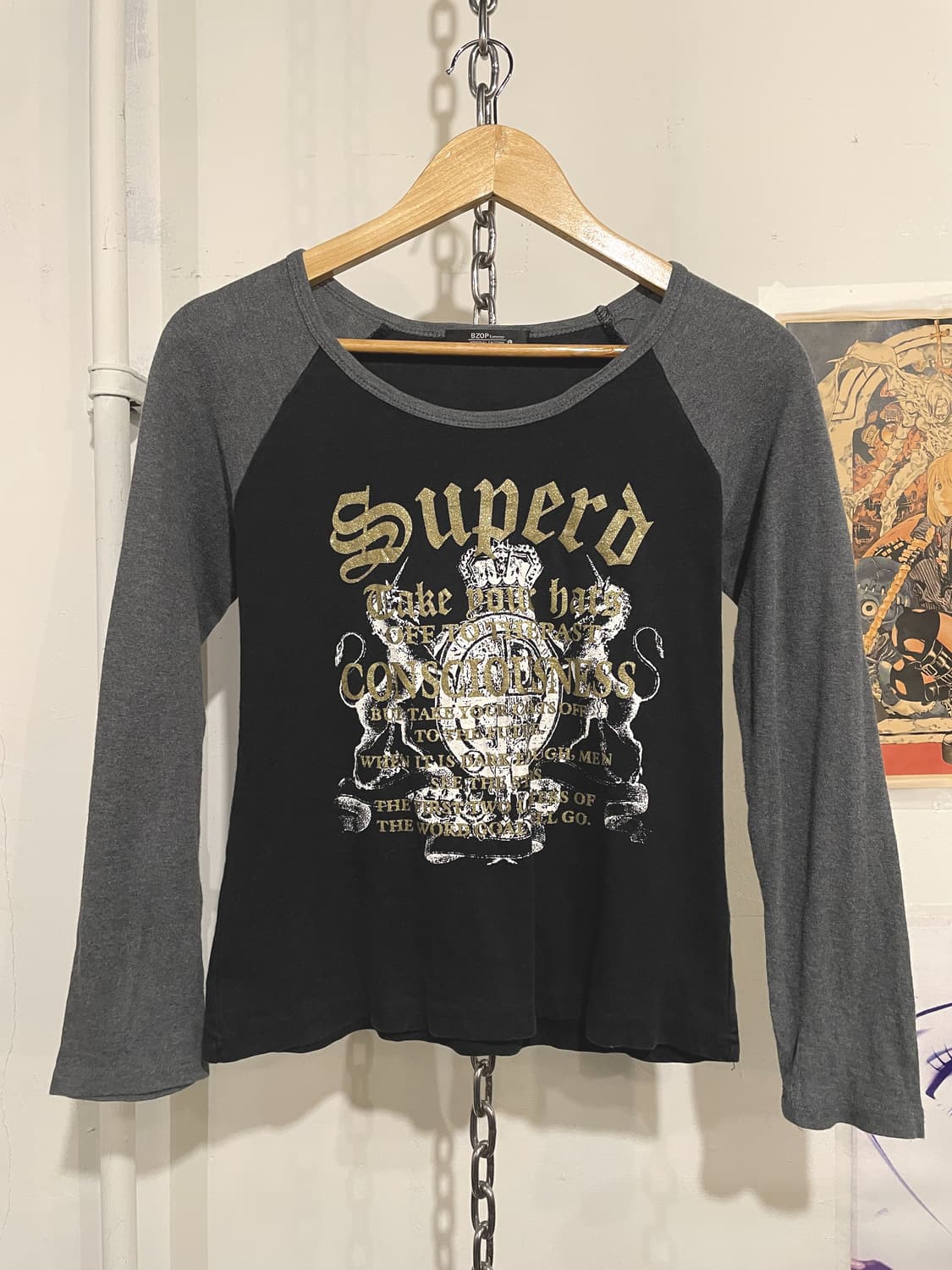 유니콘 프린팅 골드 레터링 블랙 나그랑 롱슬리브 y2k 상품이미지1