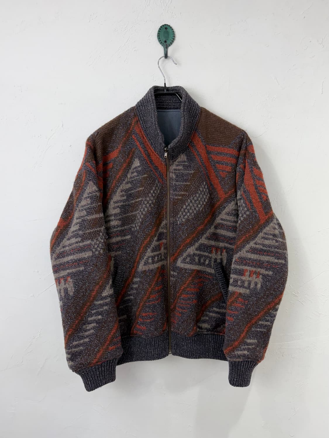 90s INTERMEZZO 지오메트리 패턴 니트 블루종 (리버서블) 상품이미지1