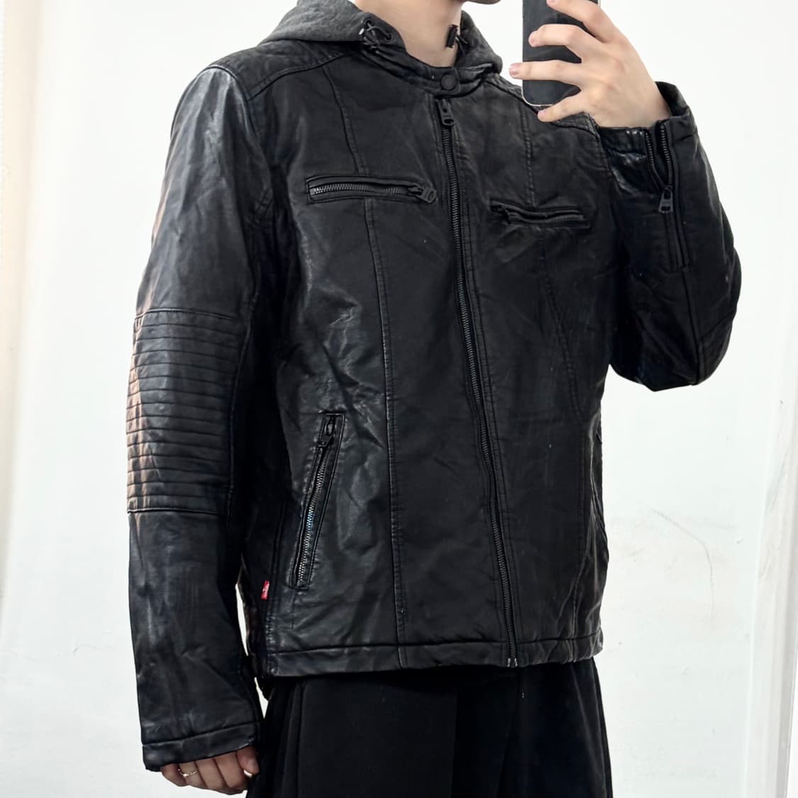 리바이스 후드 레더 바이커 자켓 상품이미지2