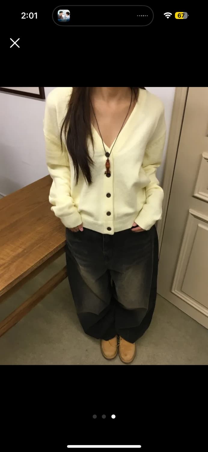 라이트옐로우 버튼 가디건 상품이미지3