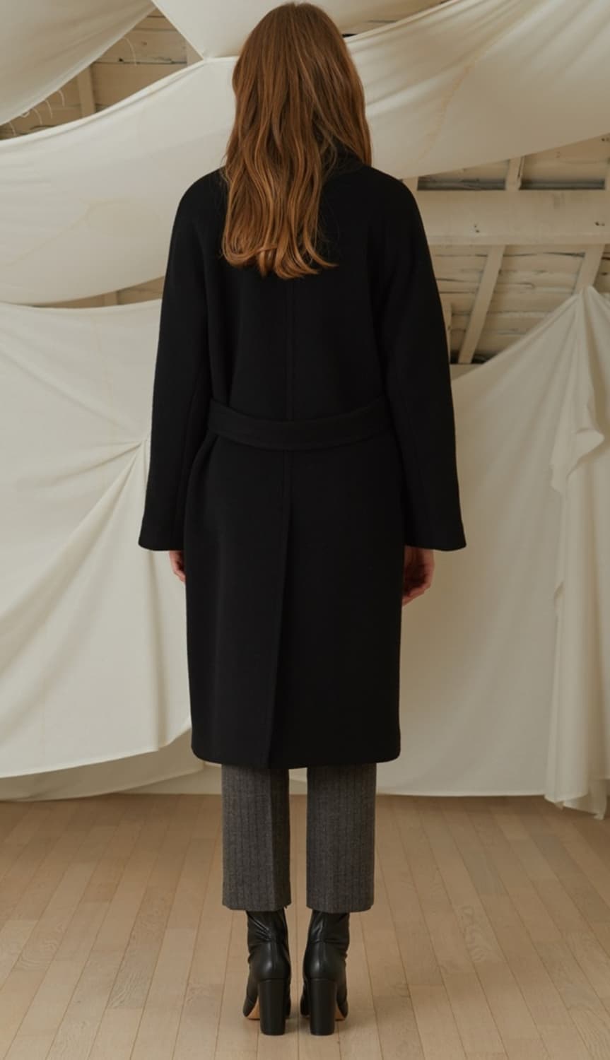 룩캐스트 트렌치 메리노울 더블 롱코트 블랙 상품이미지3