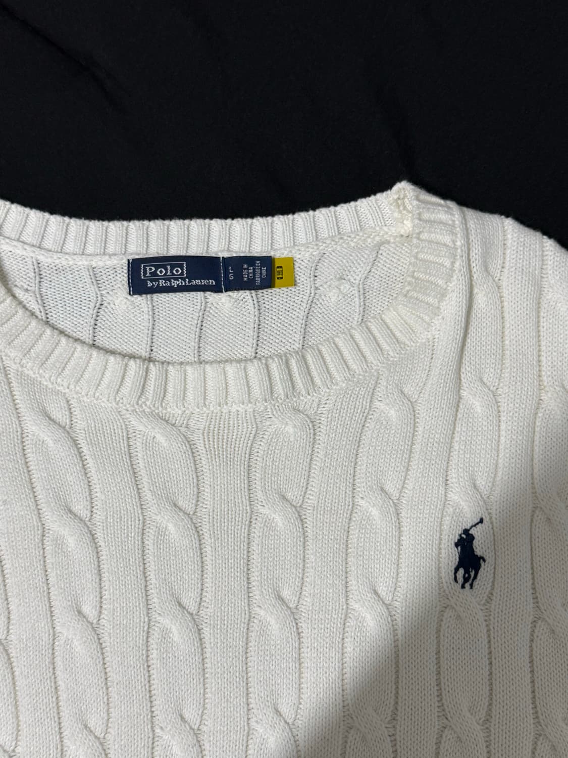 (매장판) POLO 폴로 크롭 화이트 케이블 니트 L 상품이미지3
