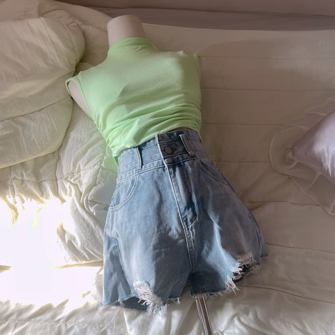 룩앳민 홀터넥 반팔 형광색 나시 캡내장 홀터넥 상품이미지4