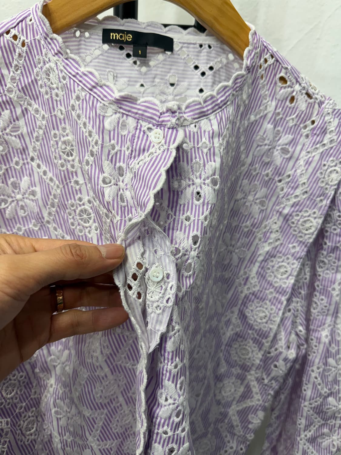 정품) maje 마쥬 퍼플 스트라이프 펀칭 블라우스 1 상품이미지4