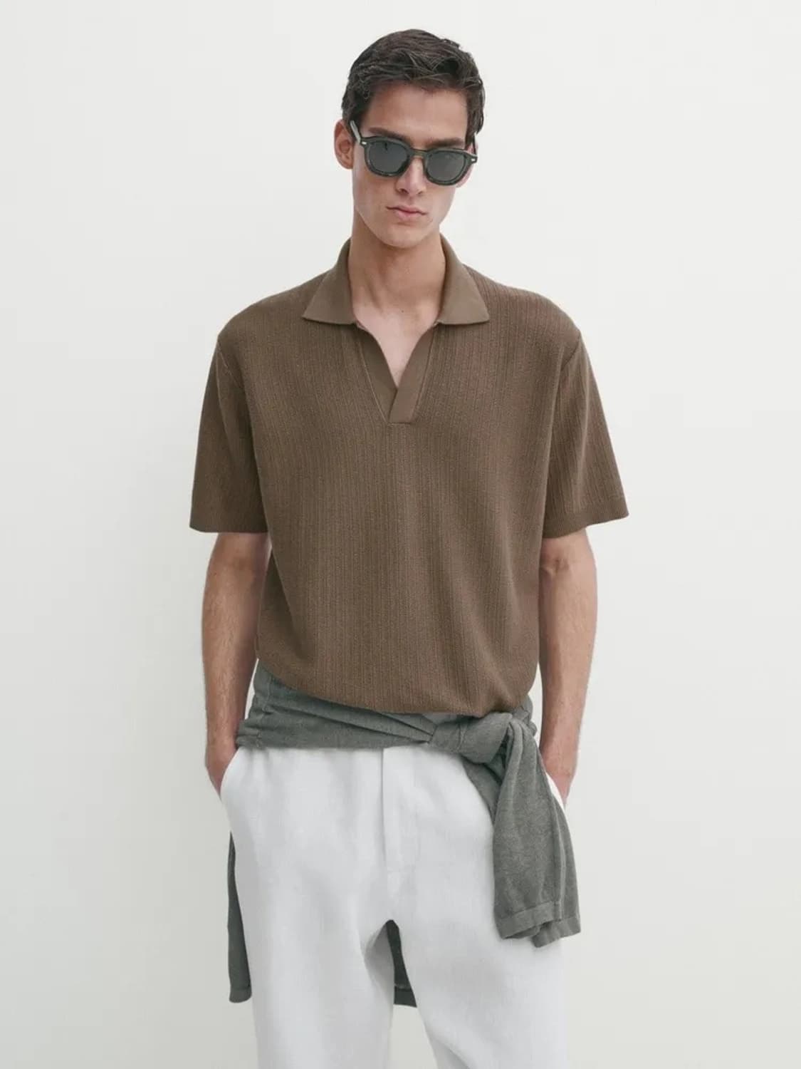 마시모두띠 / 패브릭 디테일 니트 폴로 셔츠 / 브라운 XL 상품이미지1