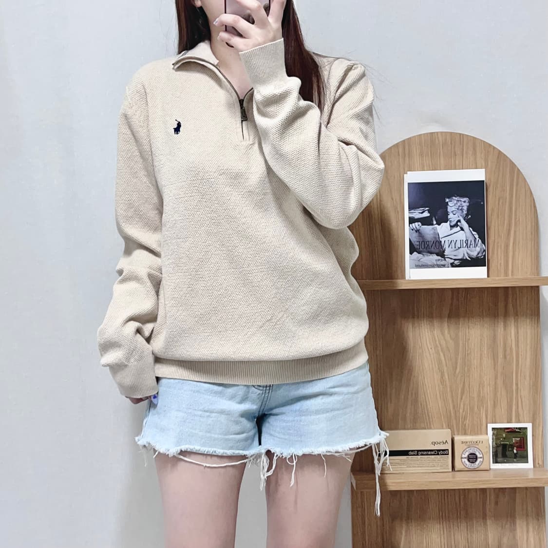 [정품] 폴로 베이지 / 네이비포니 와플 반집업 [ XL ] 상품이미지1
