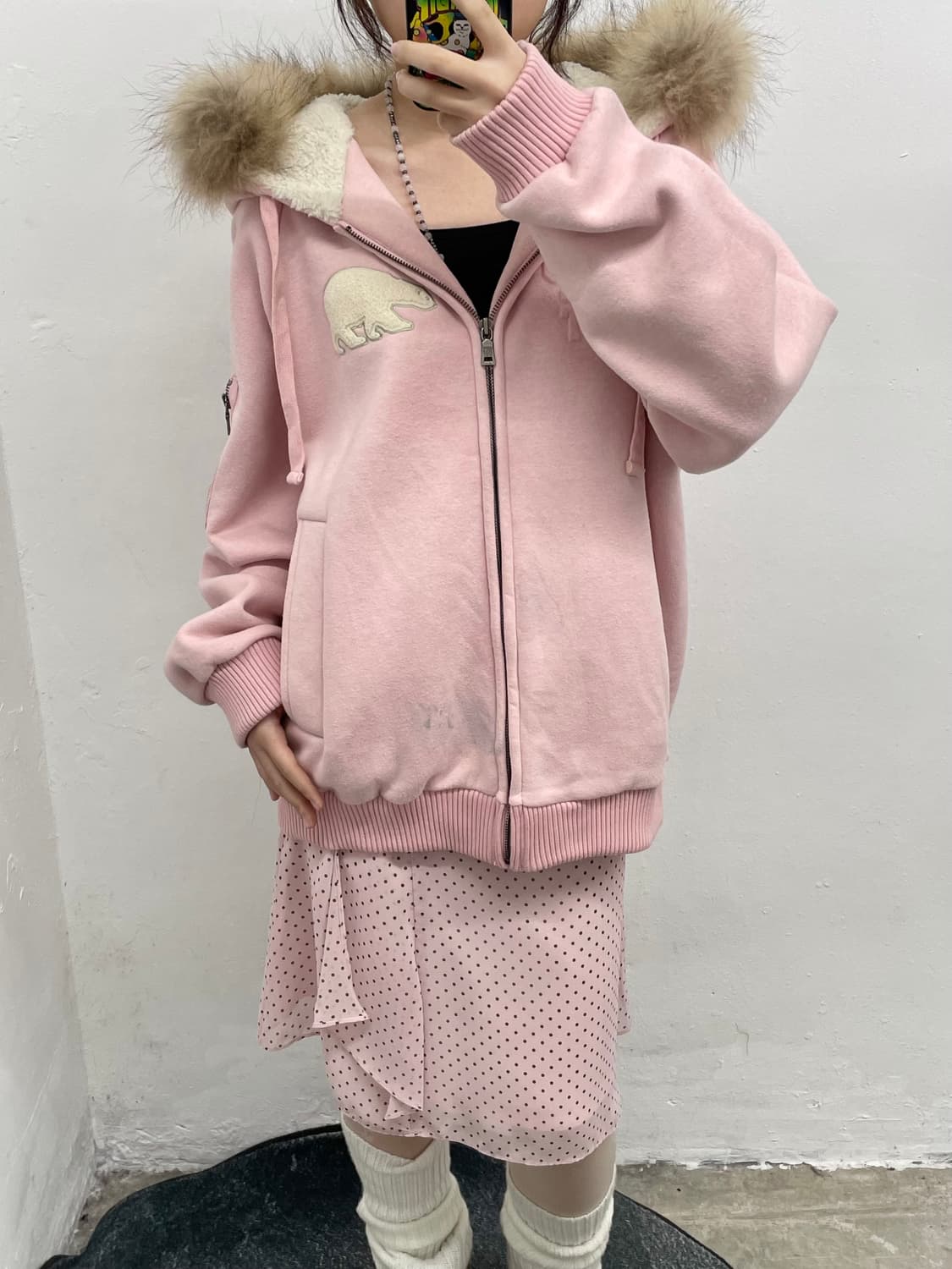 지프 핑크 자수 울프죠 집업 상품이미지5