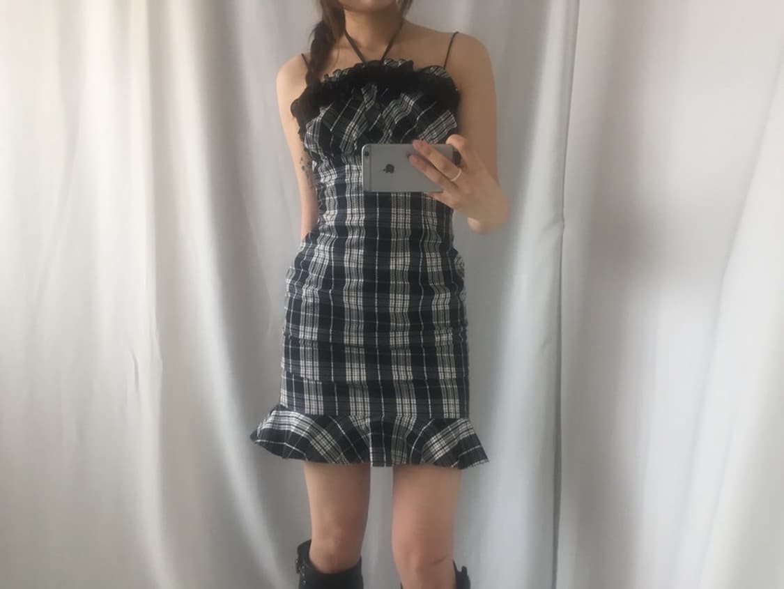 645.  black and white check slim mini dr 상품이미지10