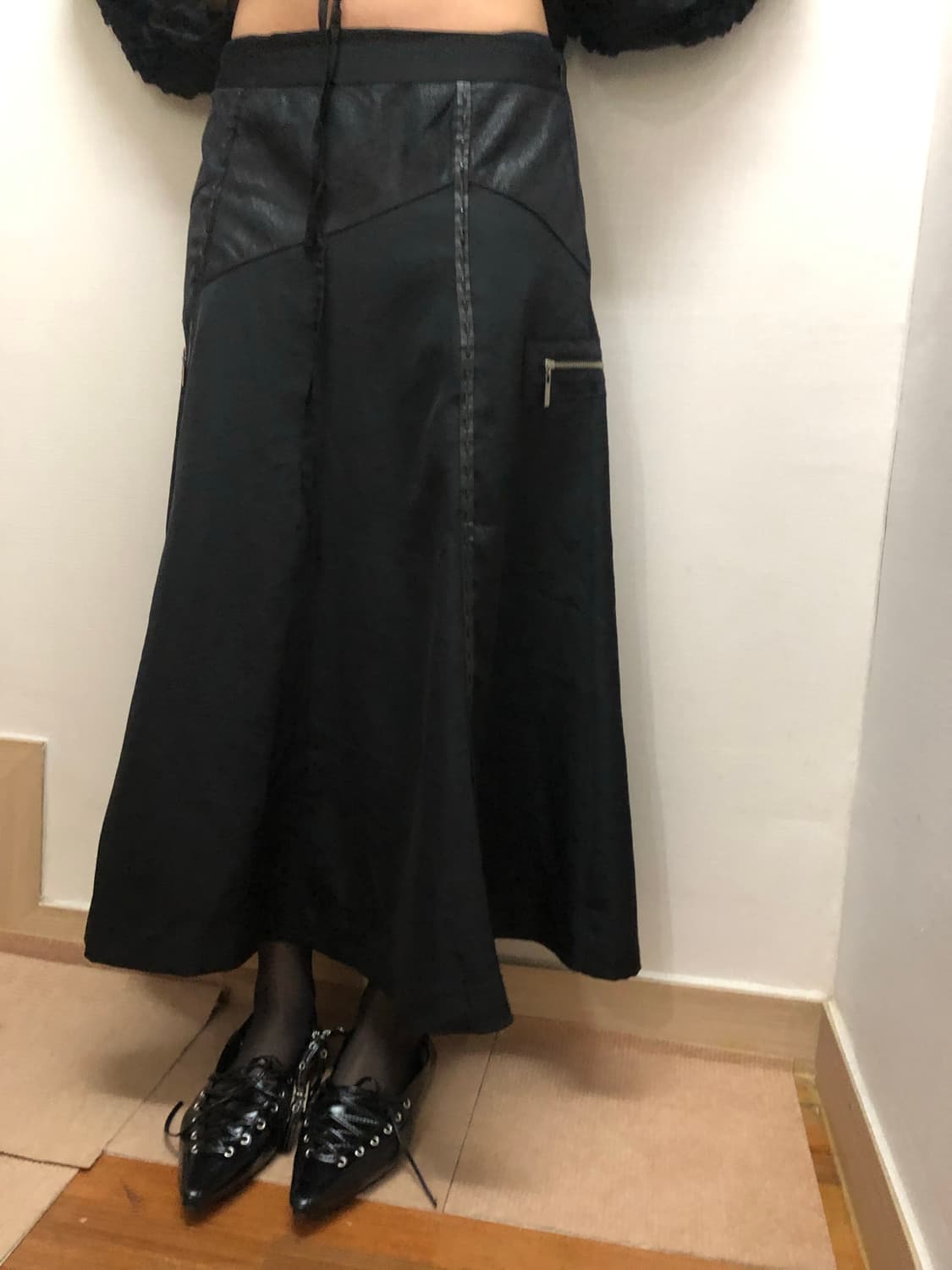 빈티지 블랙 펑크 레더 롱 스커트 상품이미지2