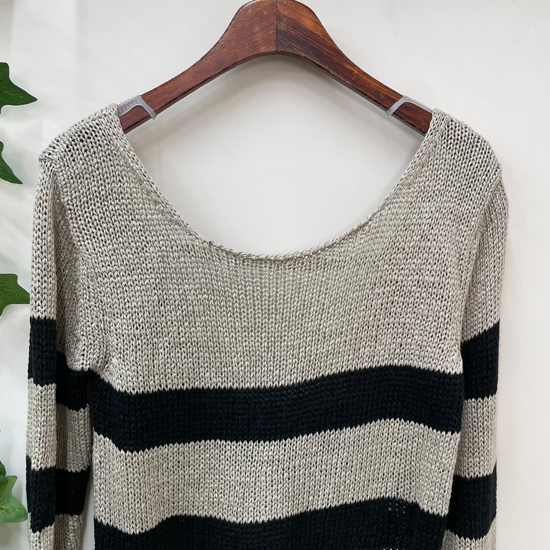 페어리그런지 보헤미안 y2k 여리 스트라이프 백오픈 크롭 니트 상품이미지2