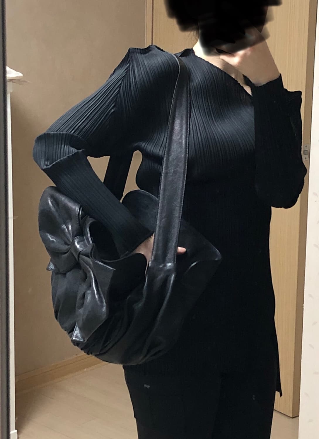 2way 검정 리본 가죽 가방 레더 숄더백 크로스백 상품이미지8