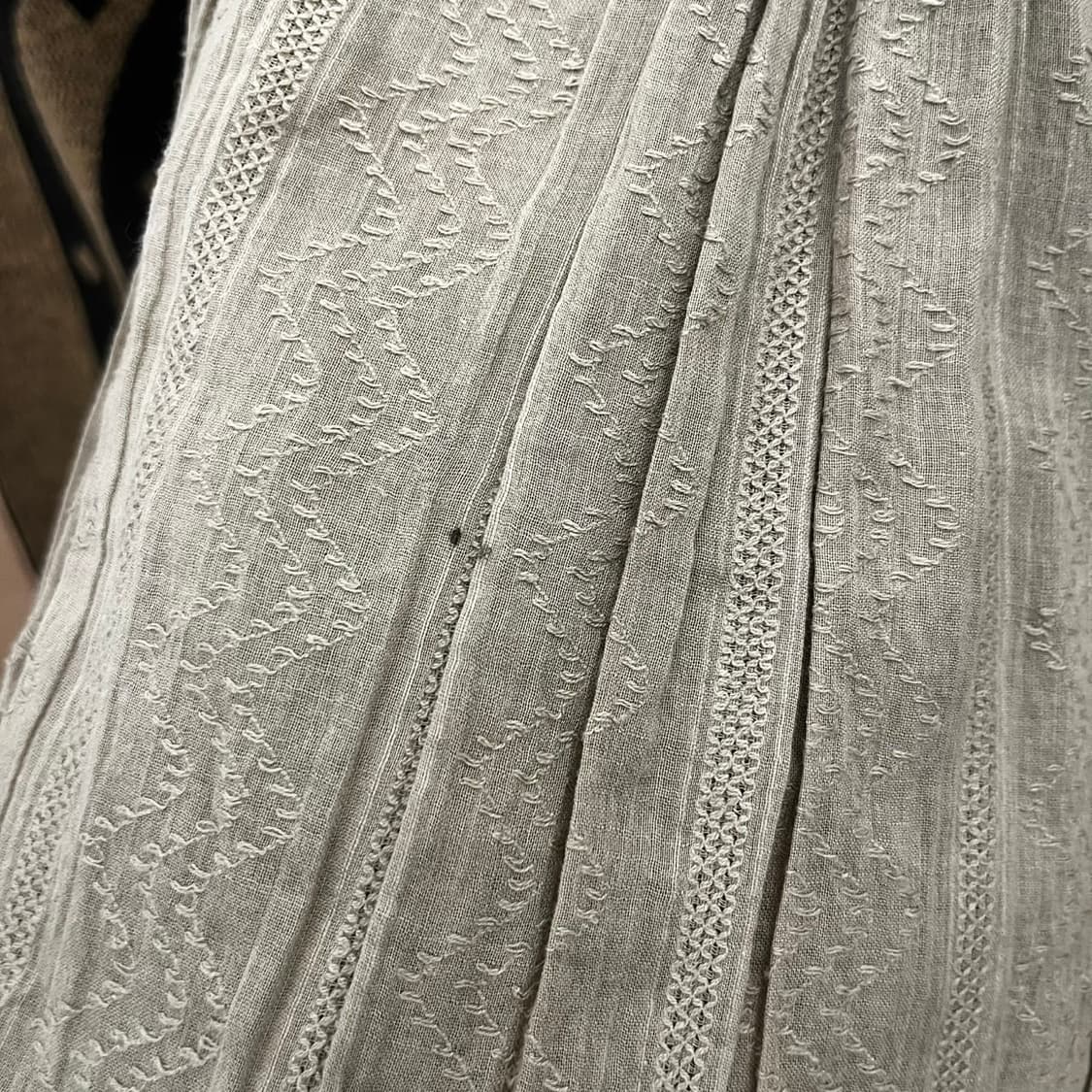 빈티지 에스닉 패턴 피스타치오그린 플리츠 시어 미디스커트 K0145 상품이미지7