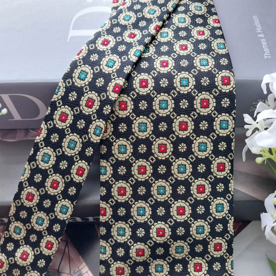 크리스찬 디올 실크 네이비 패턴 넥타이 9.3cm A등급 K1572
 상품이미지3