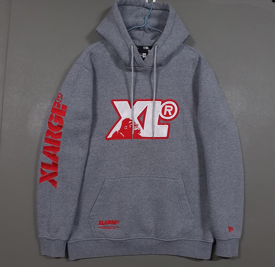 실측 L 100) 뉴에라 X 엑스라지 콜라보 한정판 후드티셔츠 헤더그레이 상품이미지1