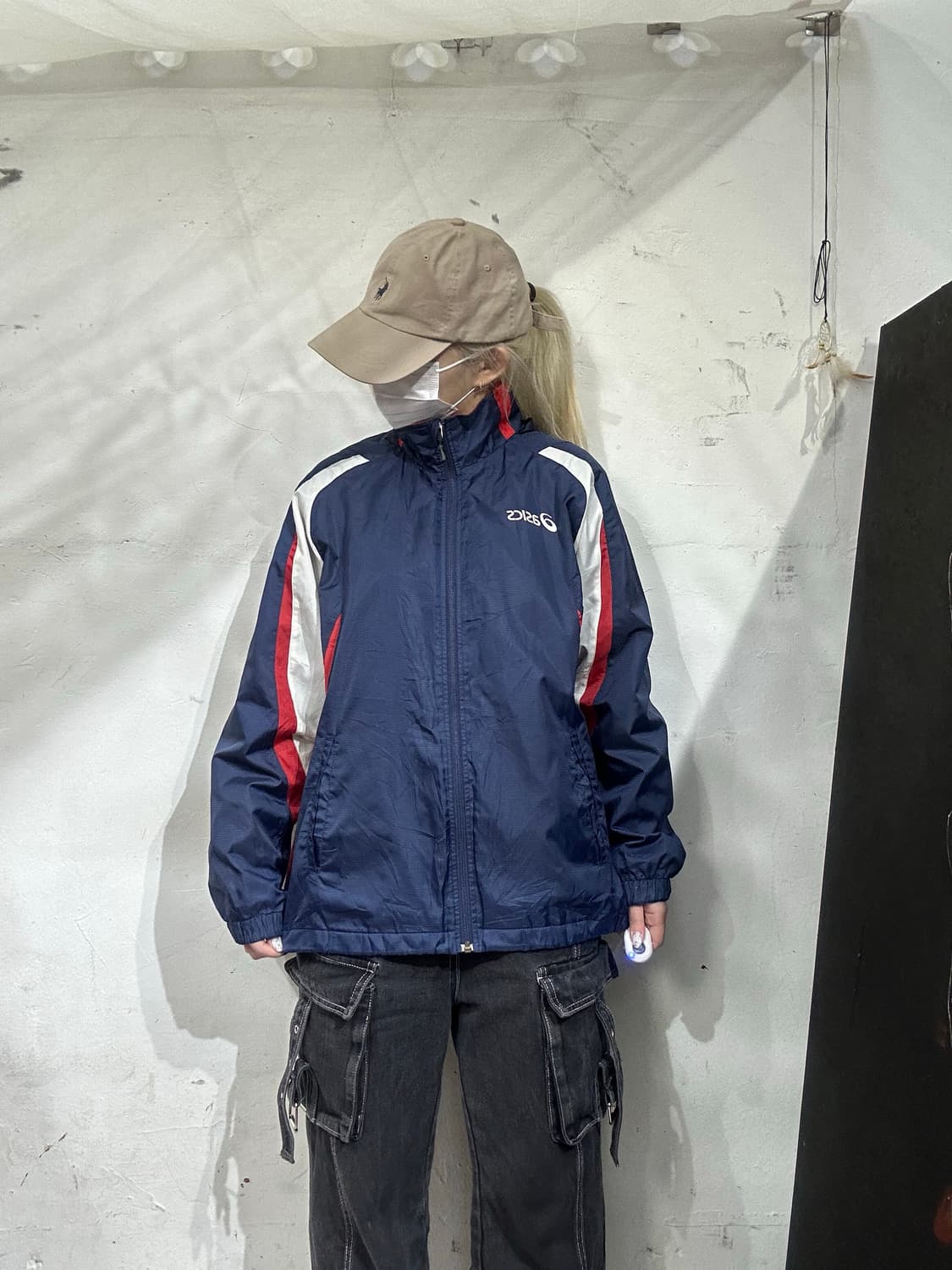 아식스 올드스쿨 네이비 오버핏 바람막이 자켓 S 상품이미지2