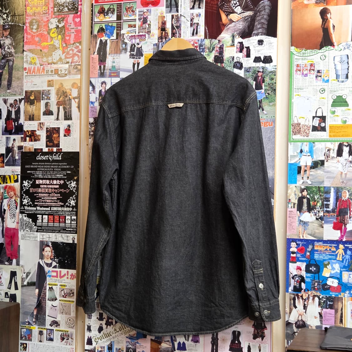 후부 레터링 프린팅 배색 데님 셔츠 상품이미지5