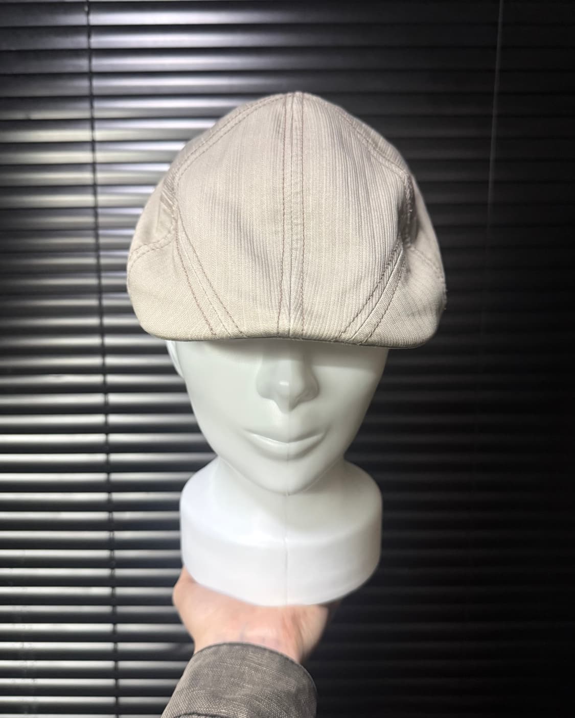 구린 브로스 베이지 절개 패턴 코튼 헌팅캡 모자 빈티지 에스닉 뉴스보이캡 상품이미지2