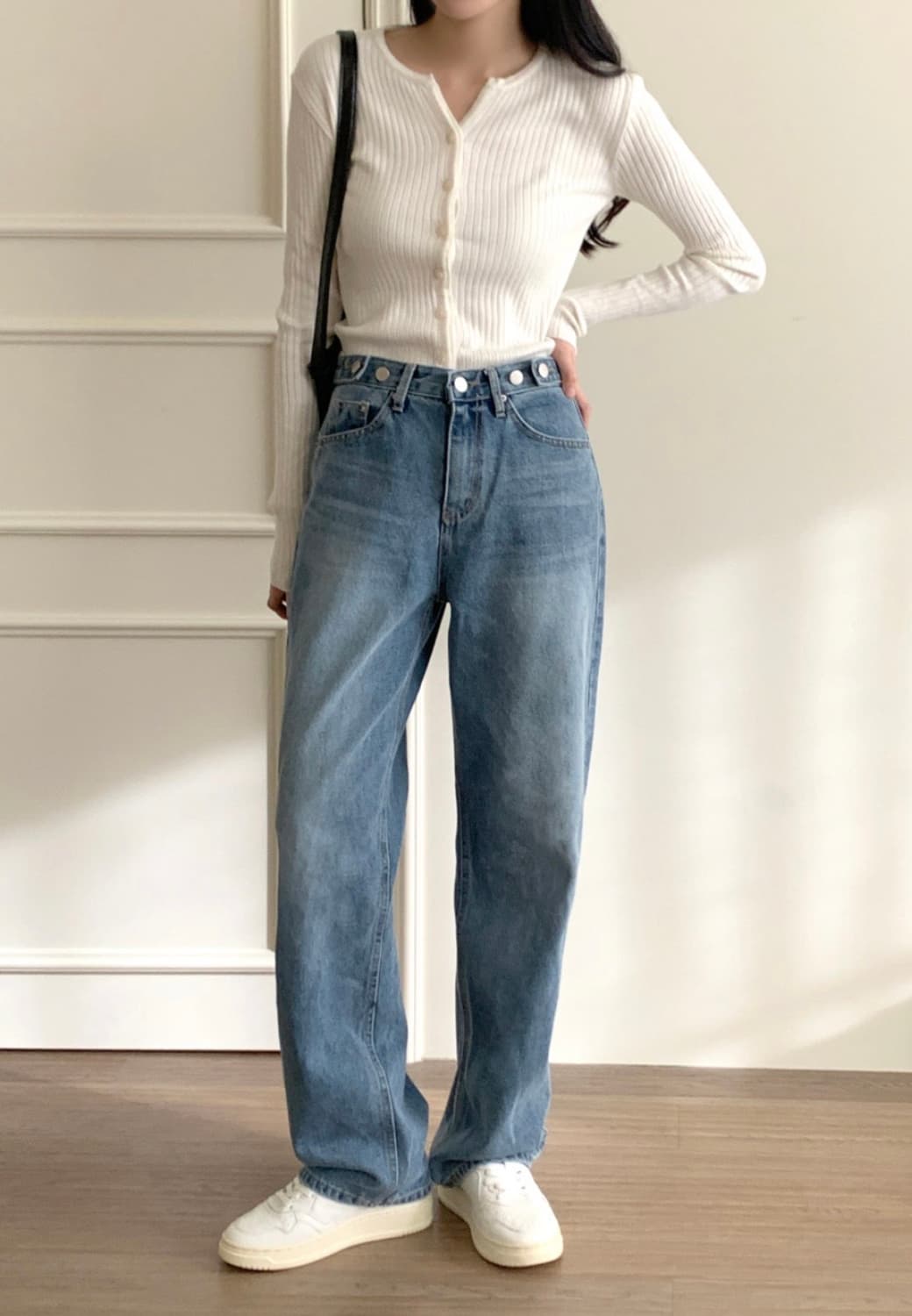 (미개봉, 새상품) 98도씨 킨더 Y넥 슬림 골지가디건 아이보리 색상 상품이미지2