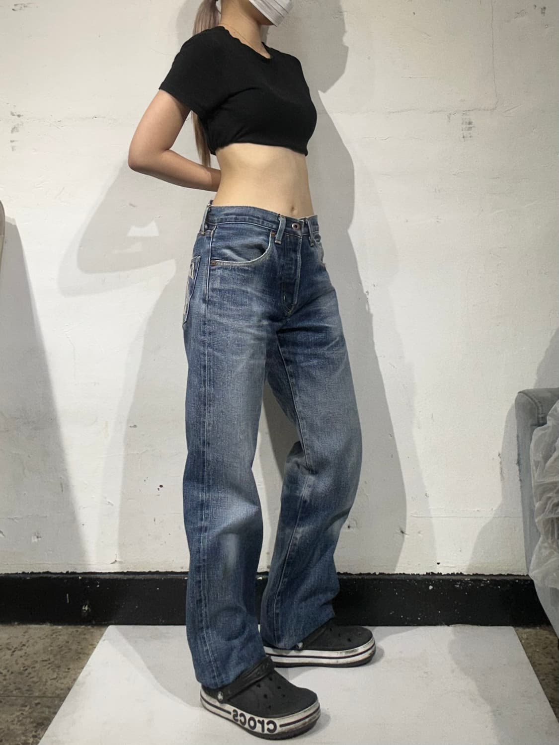 테드 컴퍼니 악마 자수 중청 와이드 데님 팬츠 상품이미지1