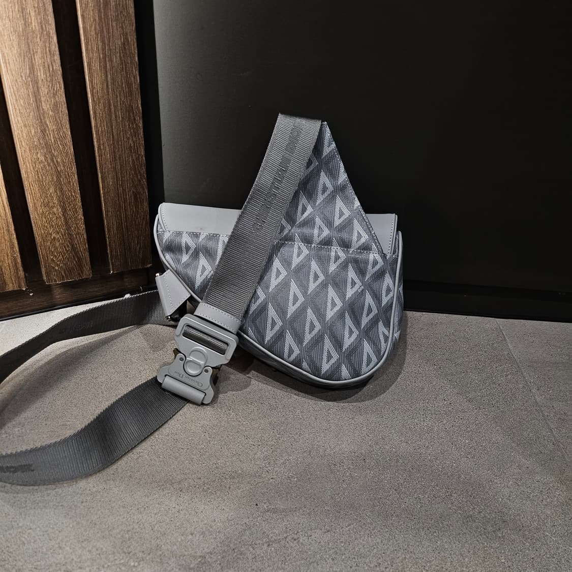 디올 새들백 CD 다이아몬드 캔버스 스무스 카프스킨 그레이 새들백 상품이미지5