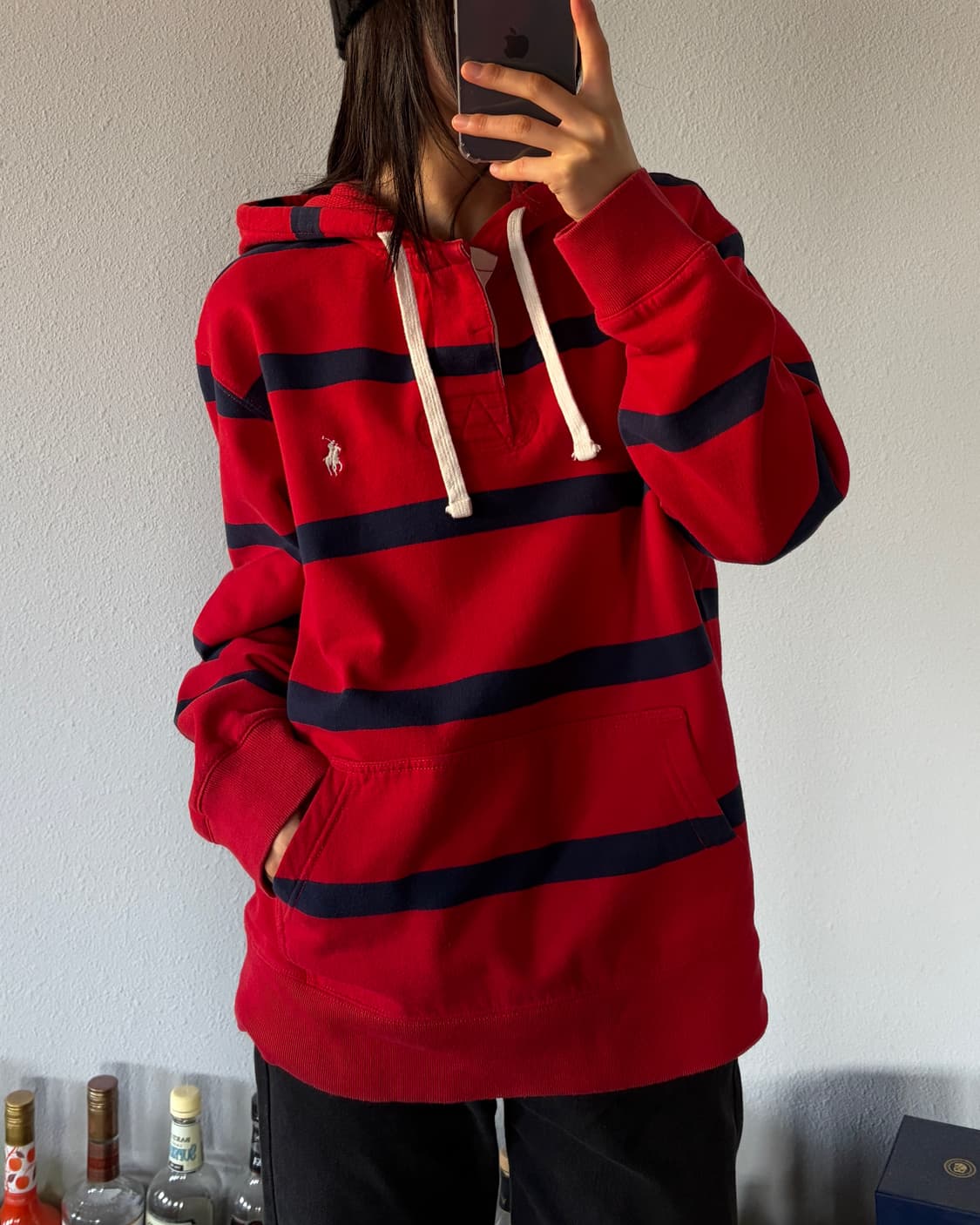 [L]폴로 랄프로렌 스트라이프 럭비 기모 후드 상품이미지1