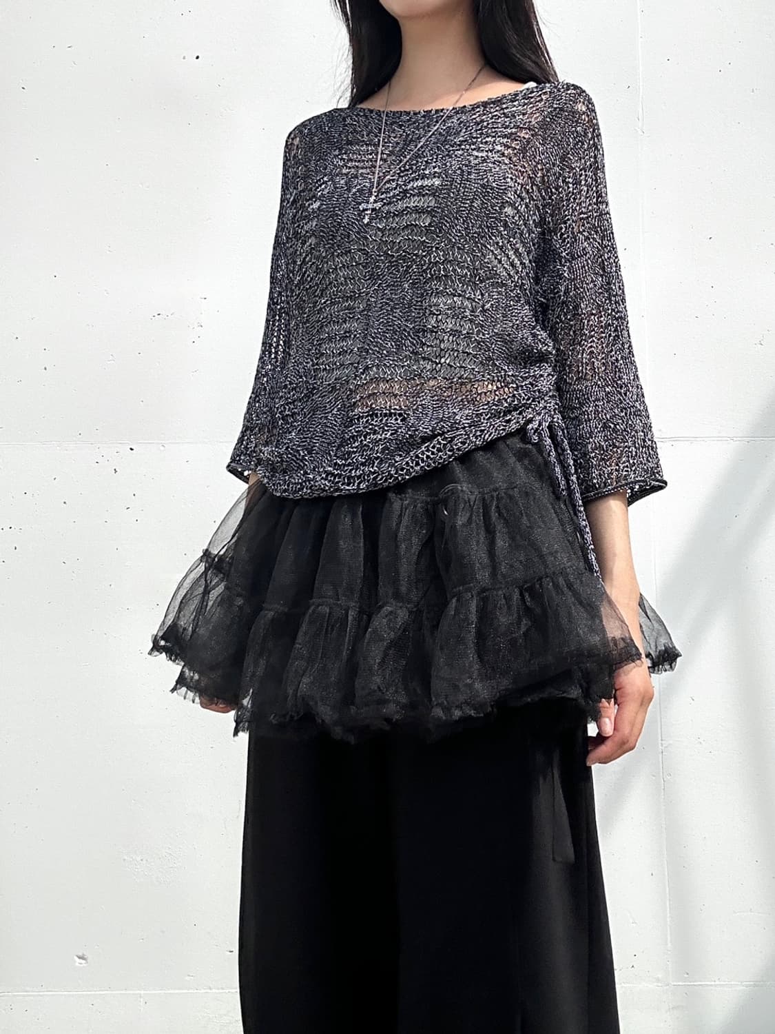 Net side string knit / black 상품이미지2