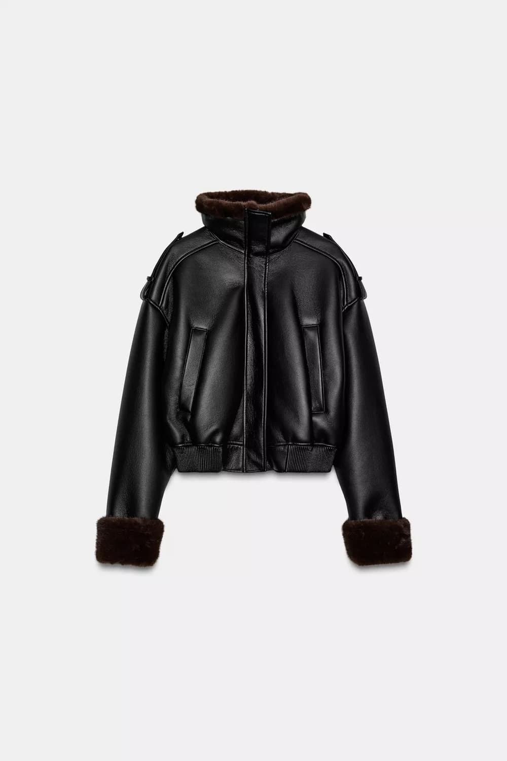 자라 페이크 레더 더블 페이스드 봄버 자켓 무스탕 S 상품이미지2