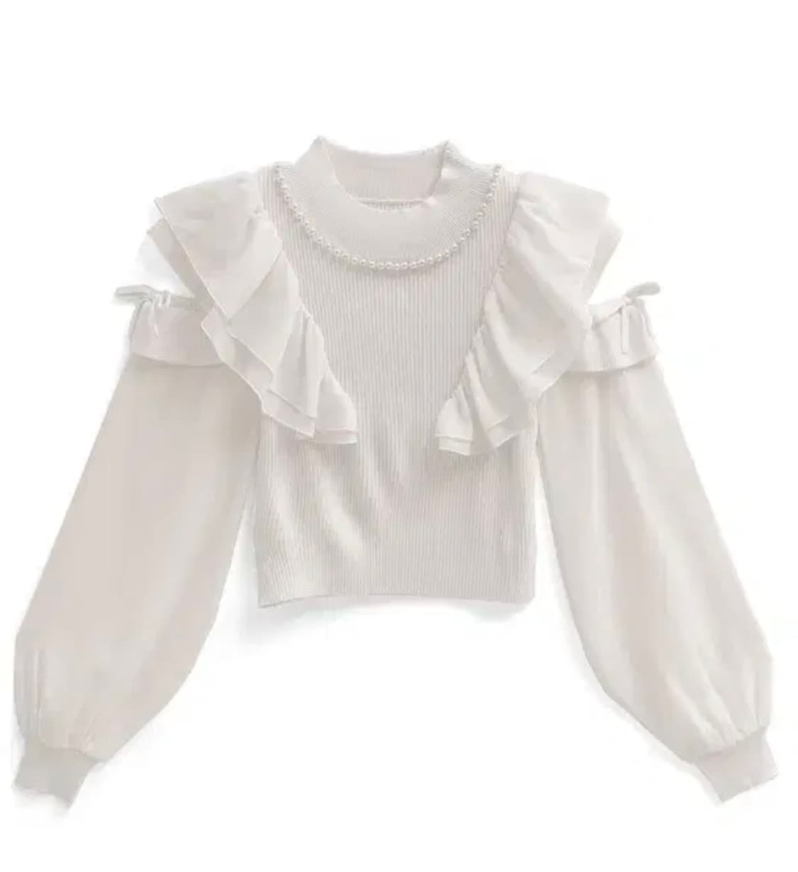 Grl 그레일 진주 오프숄더 프릴 블라우스 화이트 스나계 양산형 상품이미지1